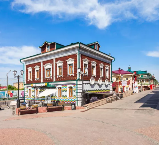 Holzhäuser im historischen Viertel von Irkutsk